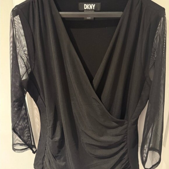 DKNY Black Sheer Sleeve Blouse - Picture 2 of 5